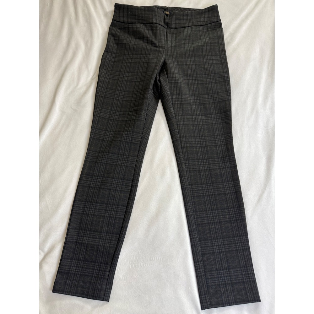 Dalia Womens Grey Plaid Pull On Dress Pants Slim Straight Leg  M